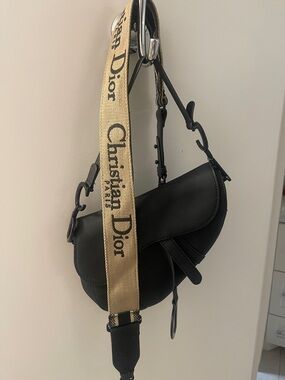 Black Saddle Shoulder Bag with Signature D Charm